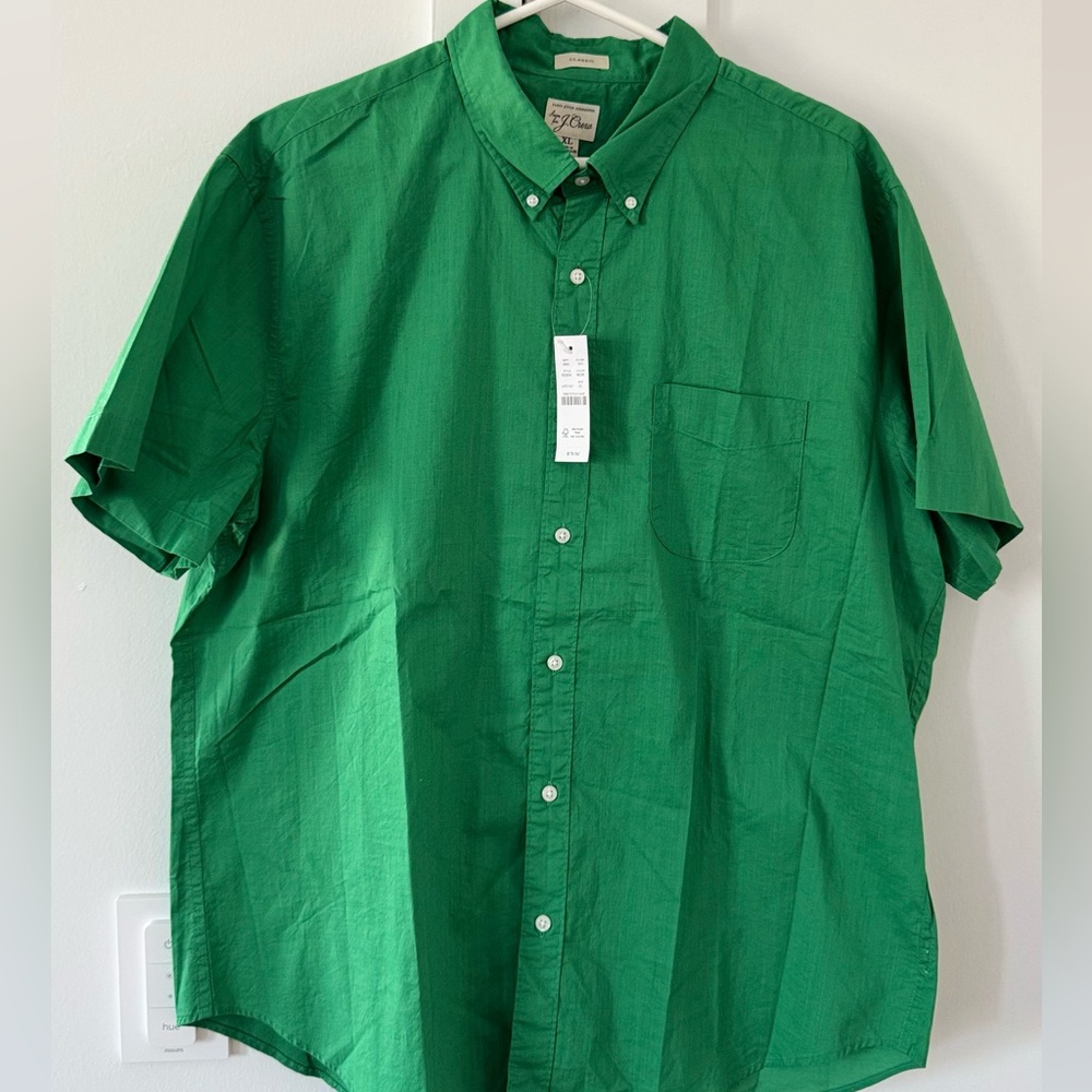 J. Crew Classic Green Short Sleeve Button Down XL NWT